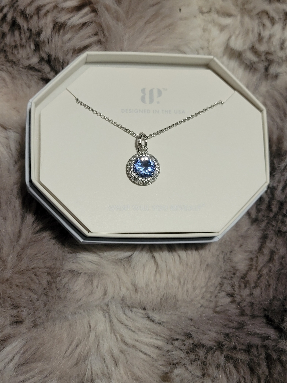 Sterling Silver Blue Crystal Halo Pendant Necklace
